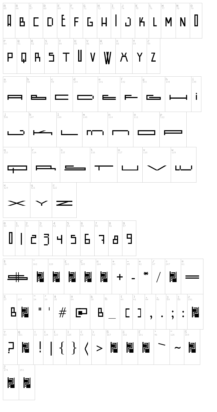 Wide Square font map